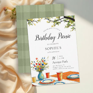 Invitación Mesa de picnic verano parque elegante arte 30 cump