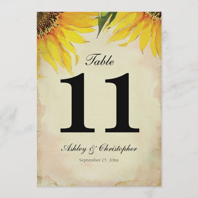 Invitación Mesa de recepción de boda de girasol Número 11 (Anverso)