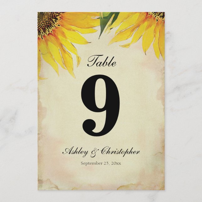 Invitación Mesa De Recepción De Boda De Girasol Número Nueve (Anverso)