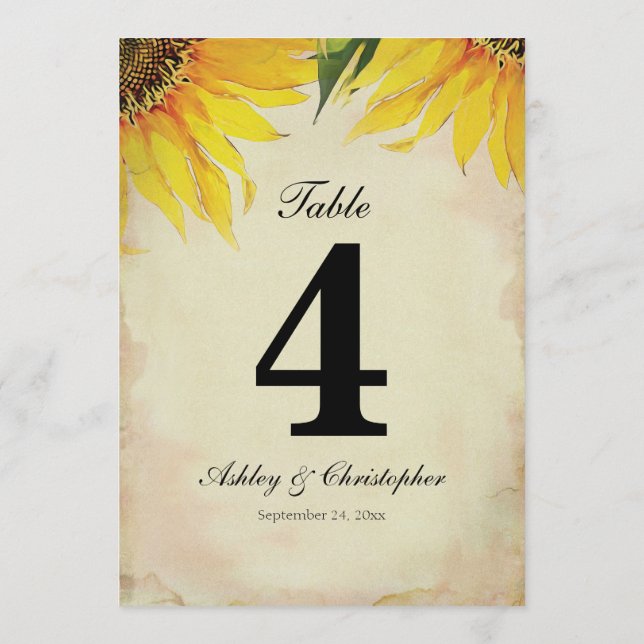 Invitación Mesa de recepción de la boda de girasol número cua (Reverso)