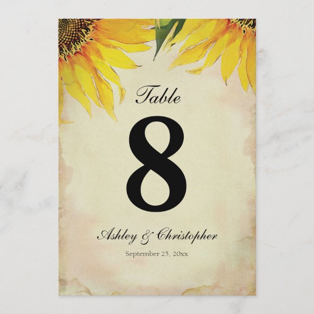 Invitación Mesa de recepción de la boda de girasol número och (Anverso)