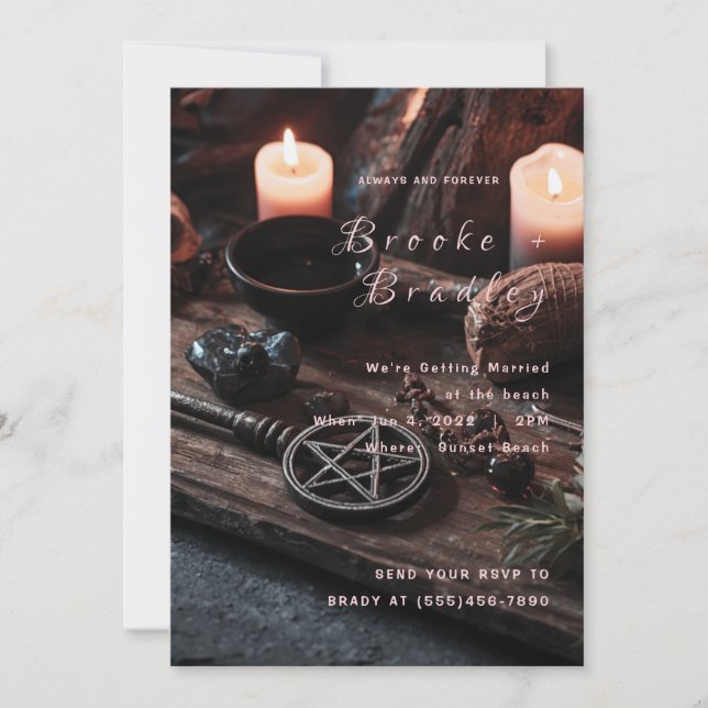 Invitación Mesa de Ritual de Boda con Velas Místicas (Anverso)