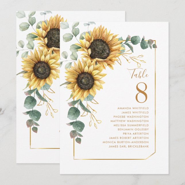 Invitación Mesa de vegetación de girasol Número de asientos B (Anverso / Reverso)