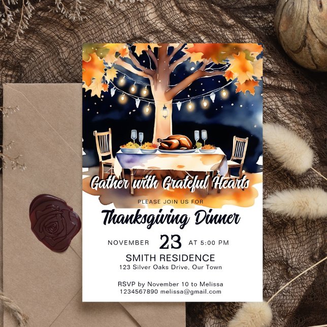 Invitación Mesa del jardín de la cena de Acción de Gracias ba (Thanksgiving dinner party editable template invitation digital download dinner table under stars)