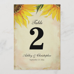 Invitación Mesa Número Dos Recepción de Boda de Girasoles