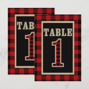 Invitación Mesa rústica número 1 de cuadros escoceses rojos y