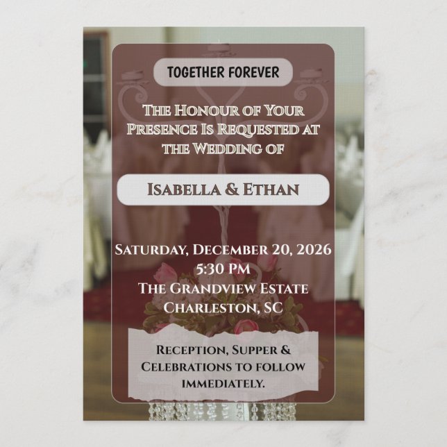 Invitación Mesas de Recepción de Rosas Blancas Elegantes Boda (Anverso)