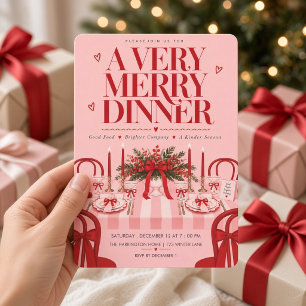 Invitación Mesita decorada con lazo rosa rojo para cena de Na