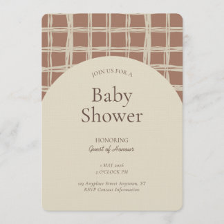 Invitación Messy Plaid Geometric Gender Neutral Brown Beige