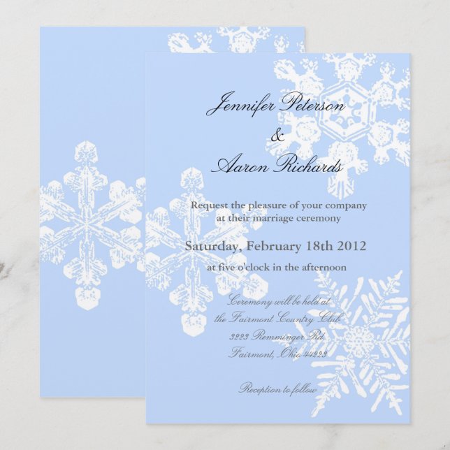 Invitación metálica de la boda del copo de nieve (Anverso / Reverso)