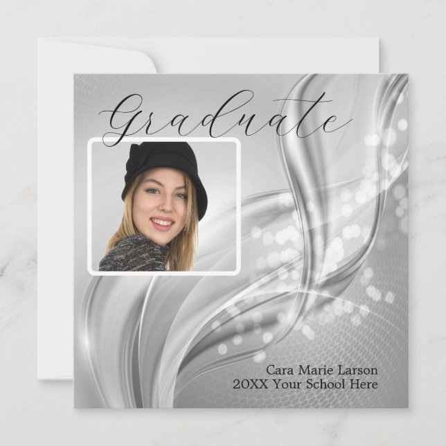 Invitación metálica de lujo para graduación fotogr (Anverso)