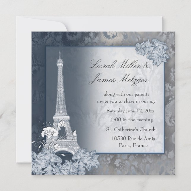 Invitación metálica de oro de la torre Eiffel (Anverso)