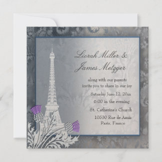 Invitación metálica de oro de la torre Eiffel