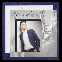 Invitación Metálica de Plata de Graduación Fotográ
