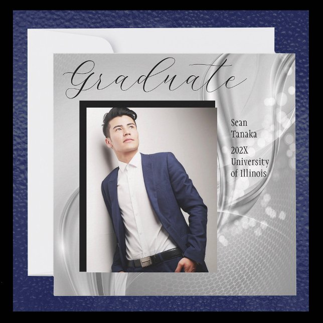 Invitación Metálica de Plata de Graduación Fotográ (Subido por el creador)