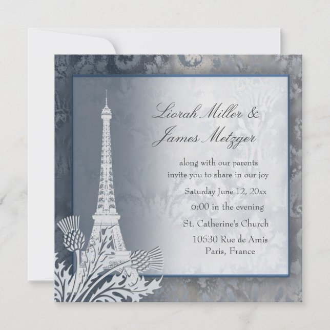 Invitación metálica dorada de la Torre Eiffel (Anverso)