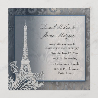 Invitación metálica dorada de la Torre Eiffel