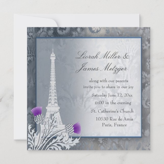 Invitación metálica dorada de la Torre Eiffel (Anverso)