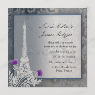 Invitación metálica dorada de la Torre Eiffel