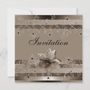 Invitación Metálica Ondulada Biege Oro Deco