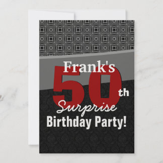 Invitación Metálico blanco rojo, cumpleaños número 50 de sorp