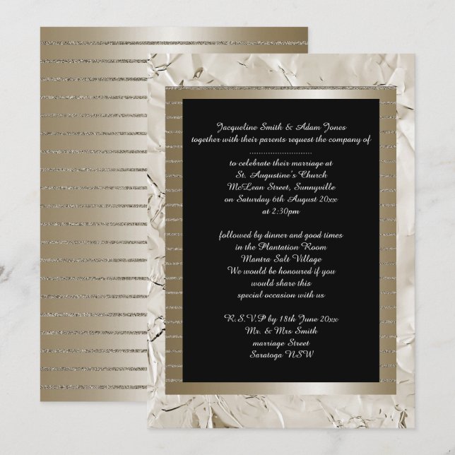 Invitación Metálico Bronce Oro Negro Elegante WEDDING (Anverso / Reverso)
