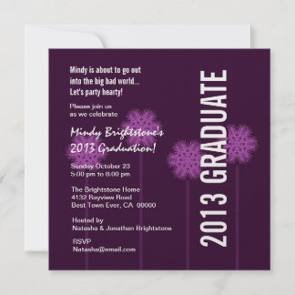 Invitación Metálico de flores negras y moradas de graduación