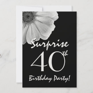 Invitación Metálico de margarita blanca negra, día 40 de sorp