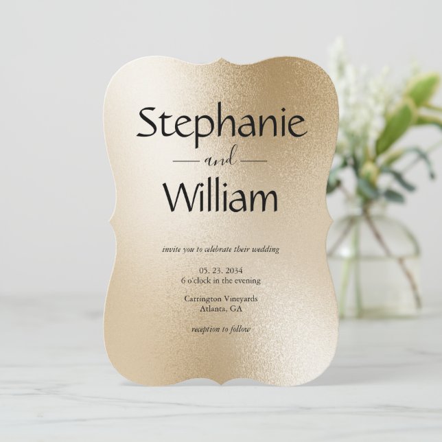 Invitación Metálico de oro Moderno Elegante Boda simple (Anverso de pie)