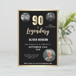 Invitación Metálico de oro moderno Sorpresa 90 cumpleaños