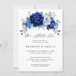 Invitación Metálico de plata blanca azul real Lo seguimos hac