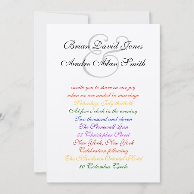 Invitación Metálico del orgullo LGBT del Boda gay Arco Iris l (Anverso)