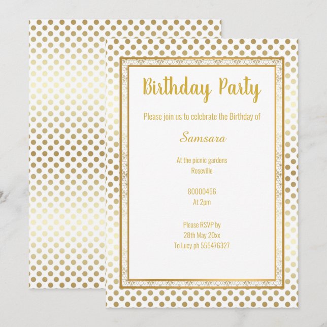 INVITACIÓN METÁLICO GOLD SPOT LAYERED EL CUMPLEAÑOS (Anverso / Reverso)