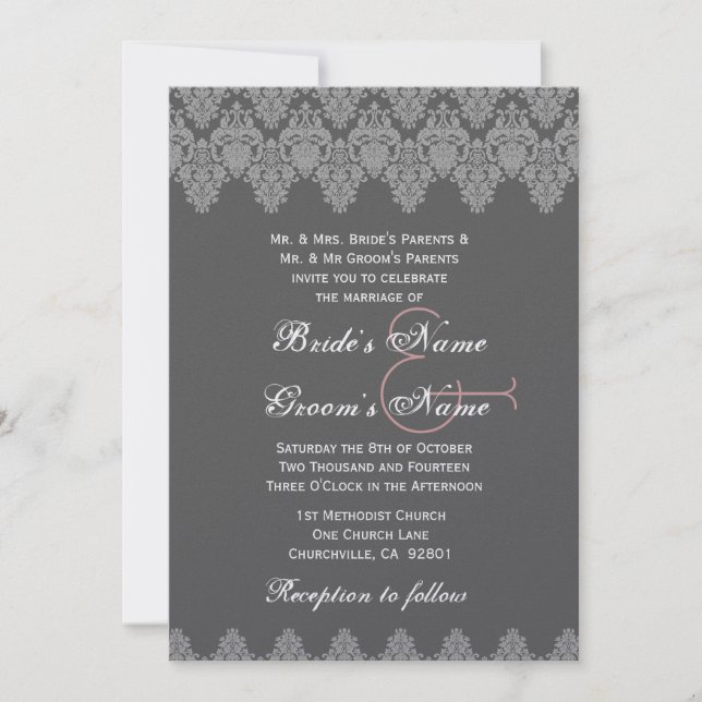 Invitación Metálico Premium de casquillo gris plateado (Anverso)