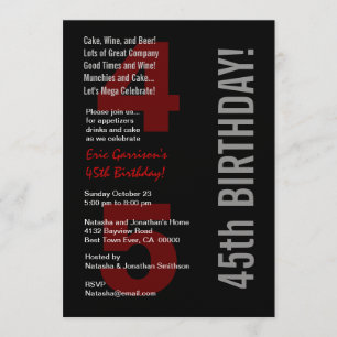 Invitación Metálico rojo blanco y negro 45 años