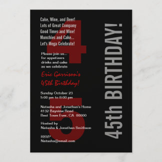 Invitación Metálico rojo blanco y negro 45 años