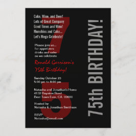 Invitación Metálico rojo blanco y negro 75 años