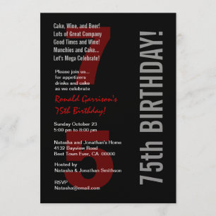Invitación Metálico rojo blanco y negro 75 años