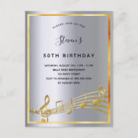 Invitación metalizado a las notas de plata de cump