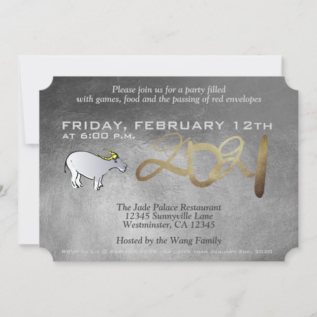 Invitación metalizado del año ox chino 2021 (Anverso)