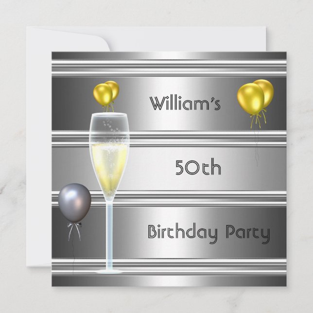 Invitación metalizado plata negro 50 años hombres (Anverso)