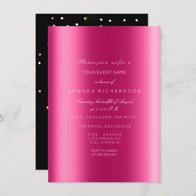 Invitación Metalizado Sepia Negro Confeti Rosa Nupcial (Anverso / Reverso)