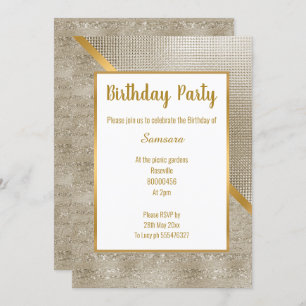 INVITACIÓN METALLIC BRONZE GOLD EMBOSS PURPURINA CUMPLEAÑOS