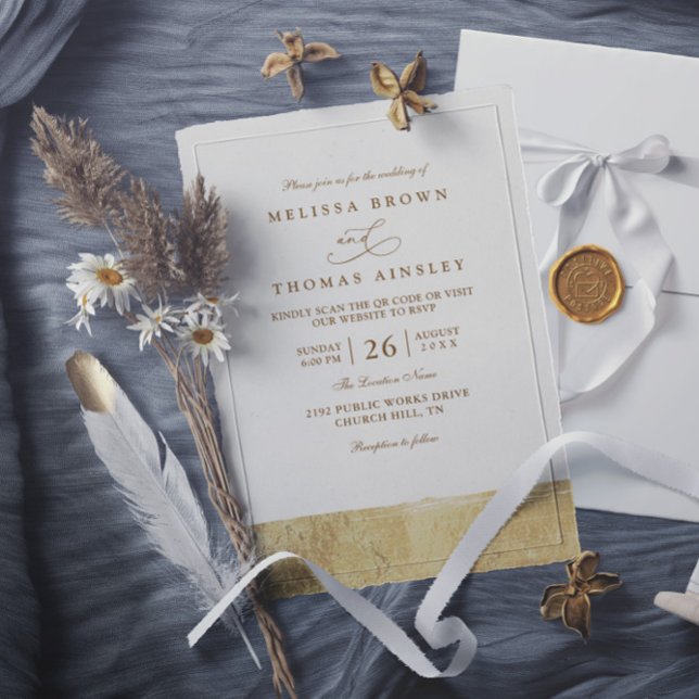 Invitación Metallic Dipped Gold Minimalist QR Code Wedding (Subido por el creador)