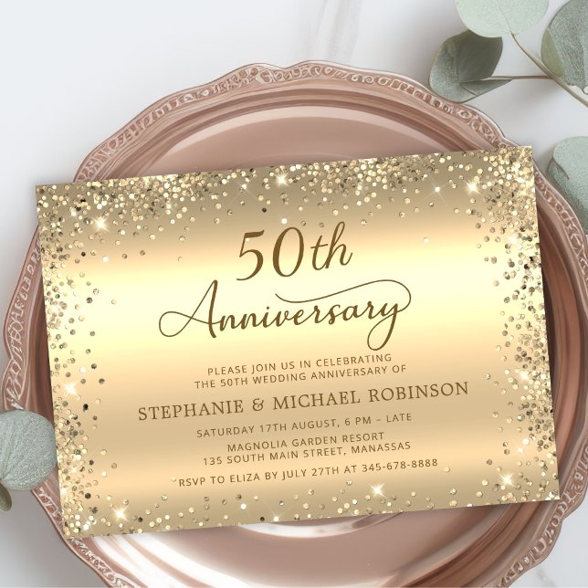 Invitación  Metallic Gold Glitter 50th Wedding Anniversary (Subido por el creador)