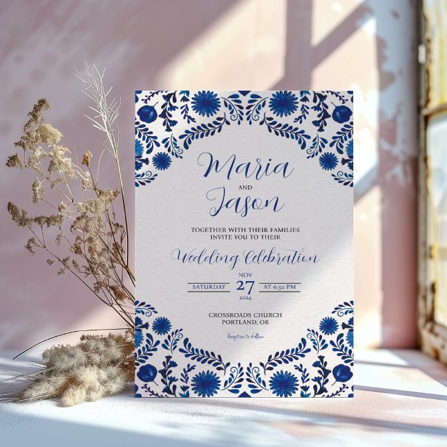 Invitación Mexican Blue Floral Aesthetic Botanical Wedding (Mexican Blue Floral Aesthetic Botanical Wedding Invitation)