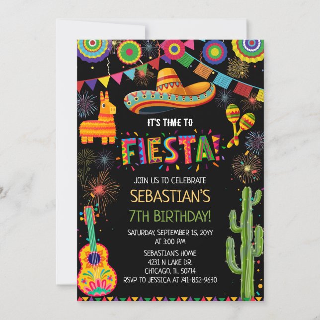 Invitación Mexican Fiesta Birthday Party (Anverso)