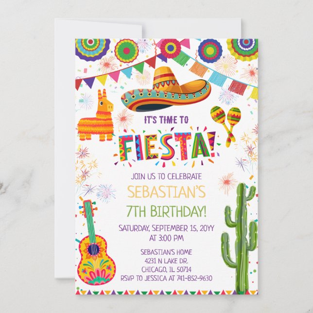 Invitación Mexican Fiesta Birthday Party Invitation (Anverso)