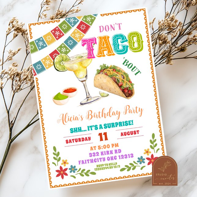 Invitación Mexican Fiesta Don't Taco Bout Surprise Birthday (Subido por el creador)