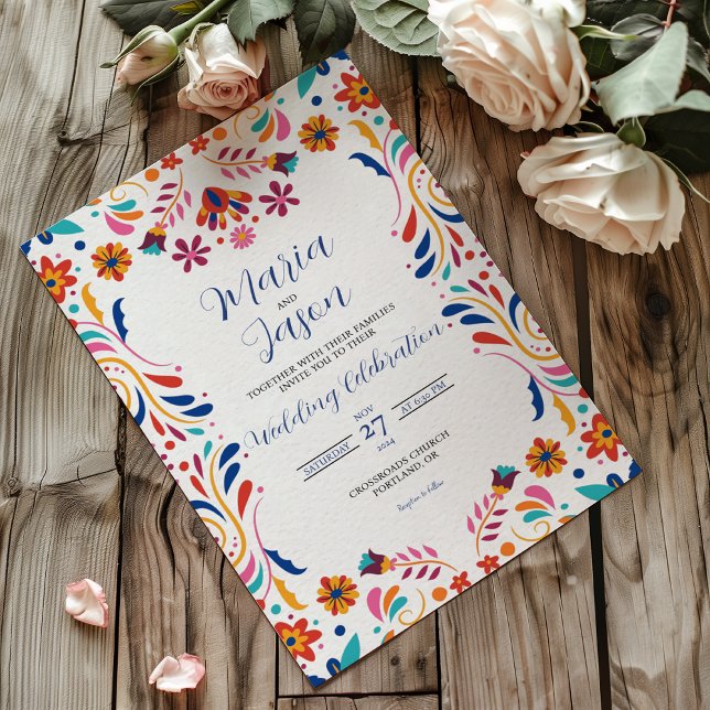 Invitación Mexican Fiesta Floral Aesthetic Elegant Wedding (Mexican Fiesta Floral Aesthetic Elegant Wedding Invitation)